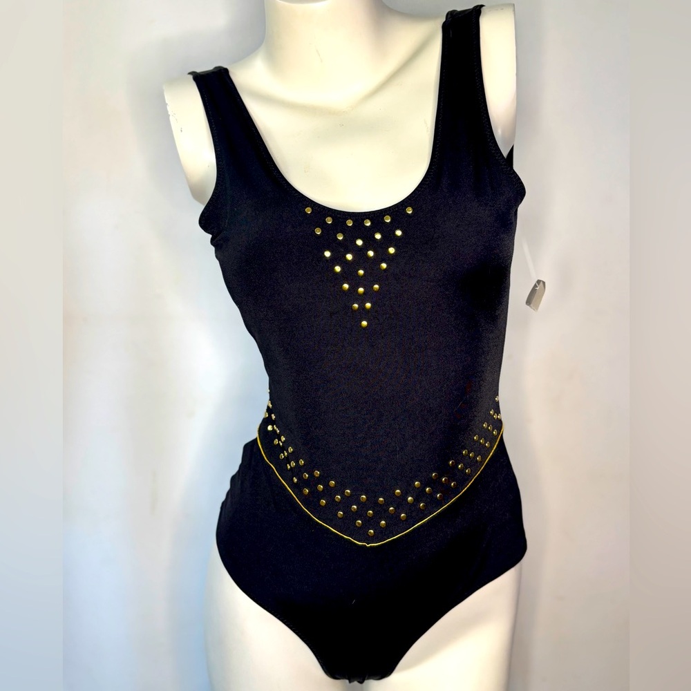 NWT Vintage Studded Black 80’s Swimsuit Pelican Size 16 Modern 12